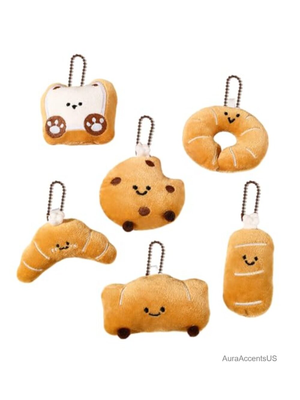 6 Pack Plush Bag Charms Croissant Cookie Food Keychains for Handbags Purse